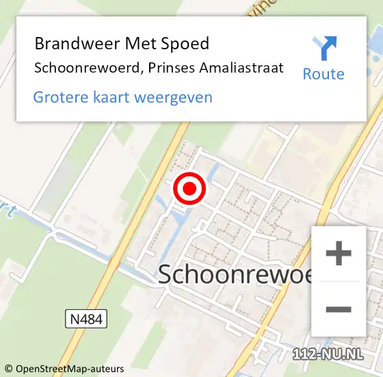 Locatie op kaart van de 112 melding: Brandweer Met Spoed Naar Schoonrewoerd, Prinses Amaliastraat op 26 november 2022 15:04