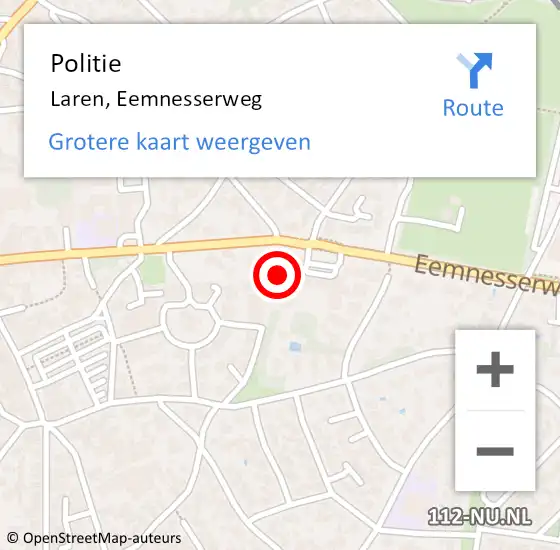 Locatie op kaart van de 112 melding: Politie Laren, Eemnesserweg op 26 november 2022 15:04
