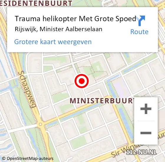 Locatie op kaart van de 112 melding: Trauma helikopter Met Grote Spoed Naar Rijswijk, Minister Aalberselaan op 26 november 2022 15:21