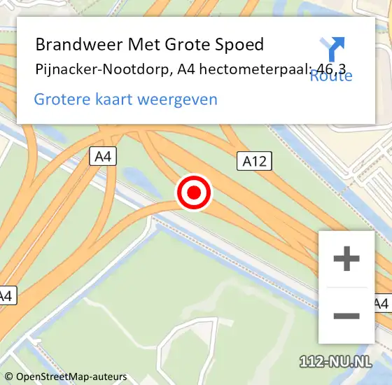 Locatie op kaart van de 112 melding: Brandweer Met Grote Spoed Naar Pijnacker-Nootdorp, A4 hectometerpaal: 46,3 op 26 november 2022 15:23