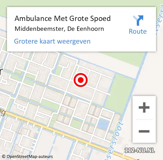 Locatie op kaart van de 112 melding: Ambulance Met Grote Spoed Naar Middenbeemster, De Eenhoorn op 26 november 2022 15:27