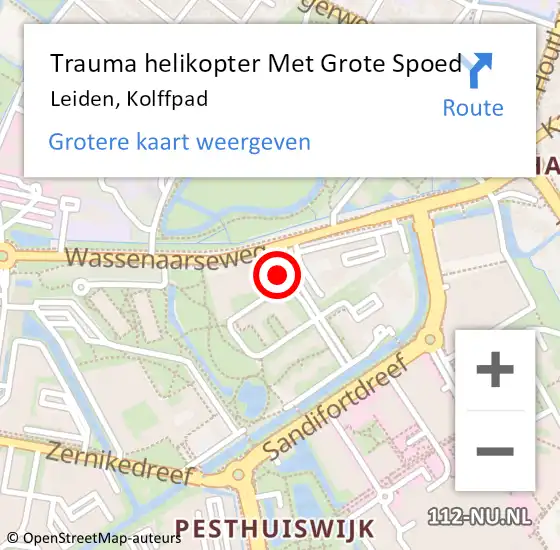 Locatie op kaart van de 112 melding: Trauma helikopter Met Grote Spoed Naar Leiden, Kolffpad op 26 november 2022 15:28