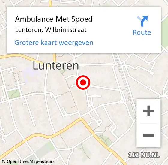 Locatie op kaart van de 112 melding: Ambulance Met Spoed Naar Lunteren, Wilbrinkstraat op 26 november 2022 15:36