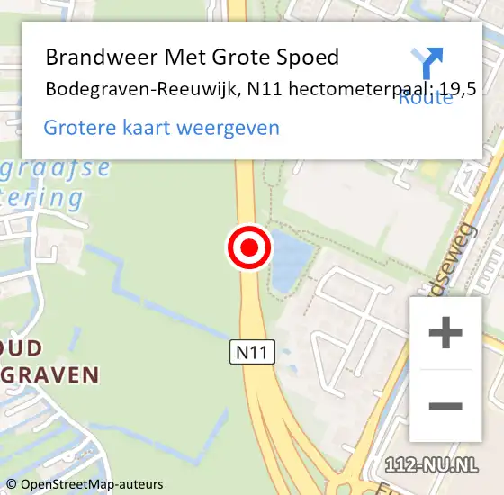 Locatie op kaart van de 112 melding: Brandweer Met Grote Spoed Naar Bodegraven-Reeuwijk, N11 hectometerpaal: 19,5 op 26 november 2022 15:36