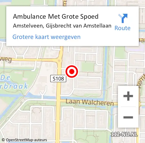 Locatie op kaart van de 112 melding: Ambulance Met Grote Spoed Naar Amstelveen, Gijsbrecht van Amstellaan op 26 november 2022 16:22