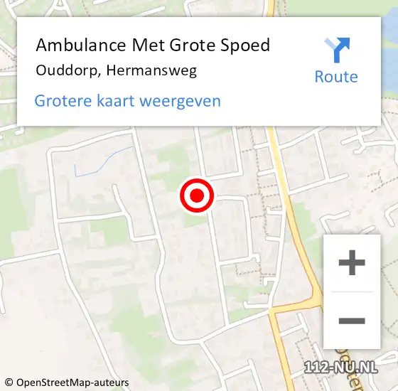 Locatie op kaart van de 112 melding: Ambulance Met Grote Spoed Naar Ouddorp, Hermansweg op 26 november 2022 16:27