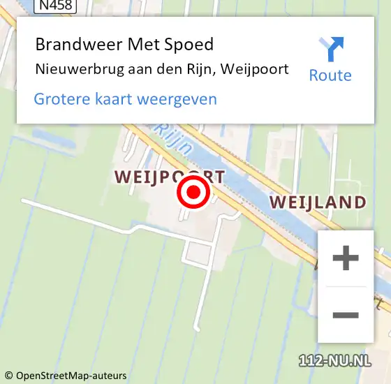 Locatie op kaart van de 112 melding: Brandweer Met Spoed Naar Nieuwerbrug aan den Rijn, Weijpoort op 26 november 2022 16:49