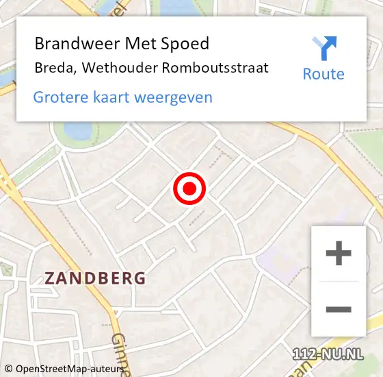 Locatie op kaart van de 112 melding: Brandweer Met Spoed Naar Breda, Wethouder Romboutsstraat op 26 november 2022 16:55