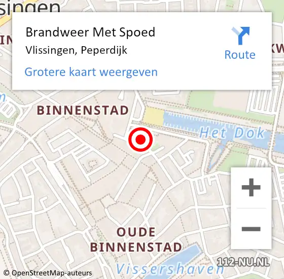 Locatie op kaart van de 112 melding: Brandweer Met Spoed Naar Vlissingen, Peperdijk op 26 november 2022 17:05