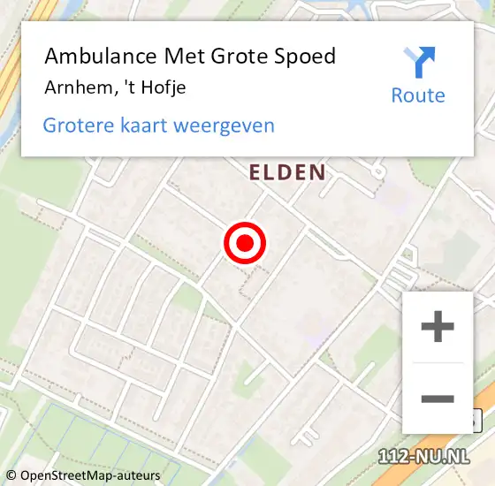 Locatie op kaart van de 112 melding: Ambulance Met Grote Spoed Naar Arnhem, 't Hofje op 26 november 2022 17:21