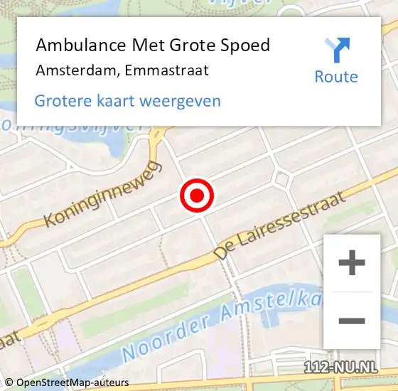 Locatie op kaart van de 112 melding: Ambulance Met Grote Spoed Naar Amsterdam, Emmastraat op 26 november 2022 17:51