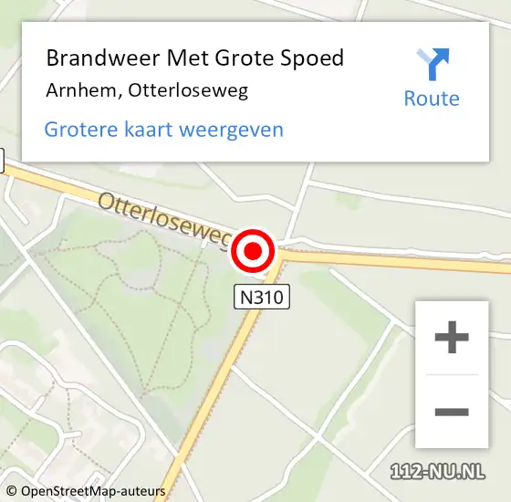 Locatie op kaart van de 112 melding: Brandweer Met Grote Spoed Naar Arnhem, Otterloseweg op 26 november 2022 18:08