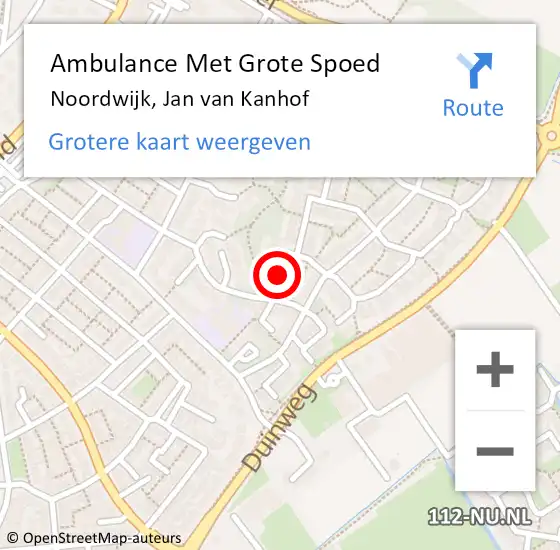 Locatie op kaart van de 112 melding: Ambulance Met Grote Spoed Naar Noordwijk, Jan van Kanhof op 26 november 2022 18:23