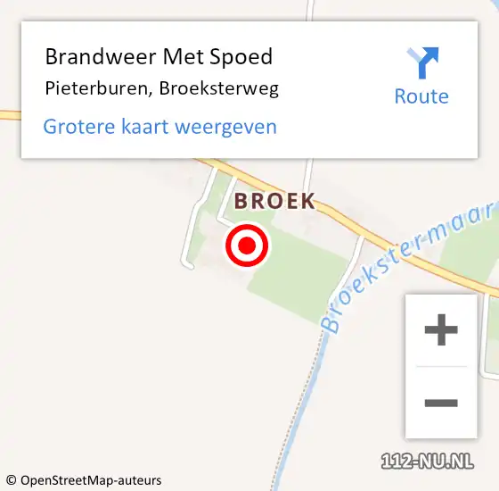 Locatie op kaart van de 112 melding: Brandweer Met Spoed Naar Pieterburen, Broeksterweg op 26 november 2022 18:31