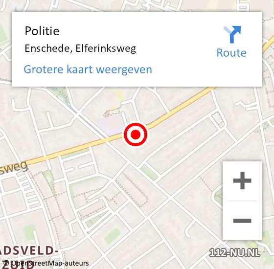 Locatie op kaart van de 112 melding: Politie Enschede, Elferinksweg op 26 november 2022 18:51