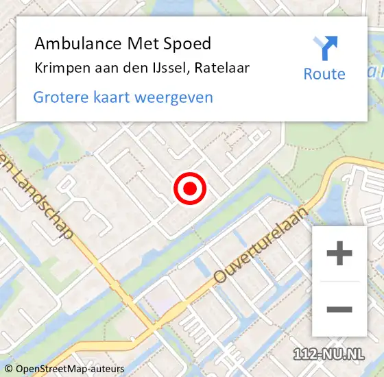 Locatie op kaart van de 112 melding: Ambulance Met Spoed Naar Krimpen aan den IJssel, Ratelaar op 26 november 2022 19:05