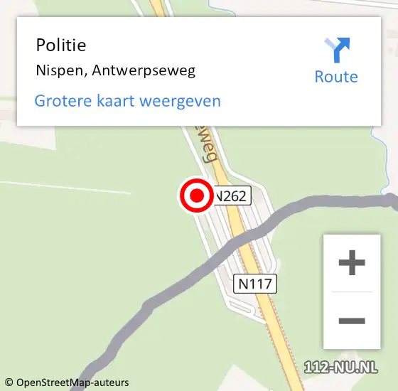 Locatie op kaart van de 112 melding: Politie Nispen, Antwerpseweg op 26 november 2022 20:02