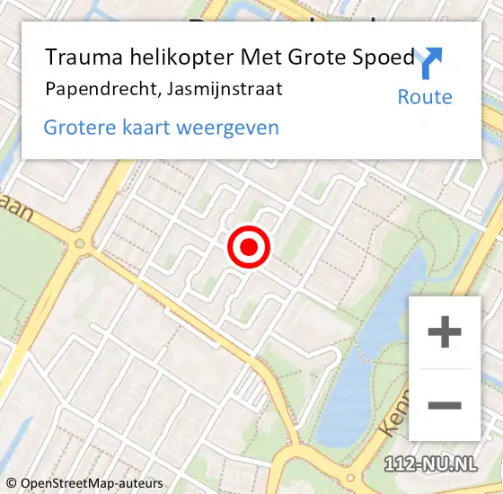 Locatie op kaart van de 112 melding: Trauma helikopter Met Grote Spoed Naar Papendrecht, Jasmijnstraat op 26 november 2022 20:09