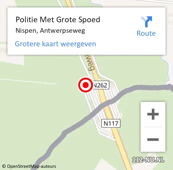 Locatie op kaart van de 112 melding: Politie Met Grote Spoed Naar Nispen, Antwerpseweg op 26 november 2022 20:16