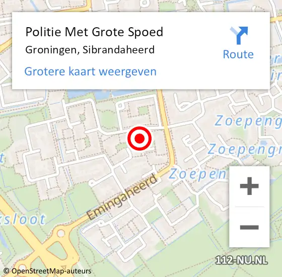 Locatie op kaart van de 112 melding: Politie Met Grote Spoed Naar Groningen, Sibrandaheerd op 26 november 2022 20:27
