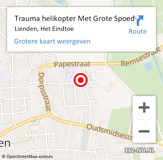 Locatie op kaart van de 112 melding: Trauma helikopter Met Grote Spoed Naar Lienden, Het Eindtoe op 26 november 2022 20:51