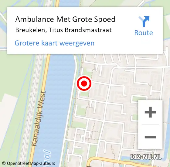 Locatie op kaart van de 112 melding: Ambulance Met Grote Spoed Naar Breukelen, Titus Brandsmastraat op 26 november 2022 20:52