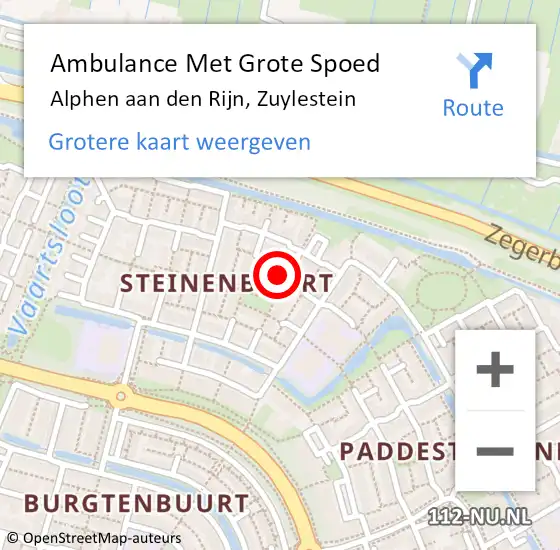 Locatie op kaart van de 112 melding: Ambulance Met Grote Spoed Naar Alphen aan den Rijn, Zuylestein op 26 november 2022 21:10