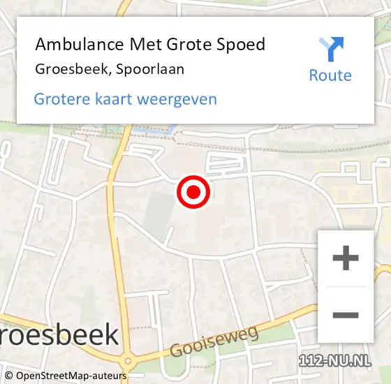 Locatie op kaart van de 112 melding: Ambulance Met Grote Spoed Naar Groesbeek, Spoorlaan op 26 november 2022 21:16