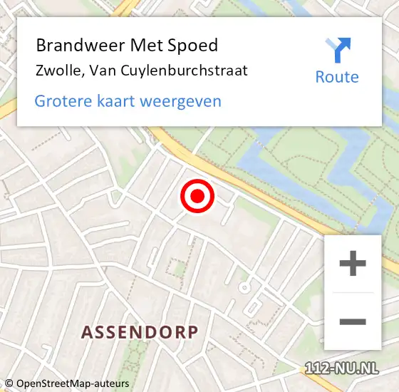 Locatie op kaart van de 112 melding: Brandweer Met Spoed Naar Zwolle, Van Cuylenburchstraat op 26 november 2022 21:17