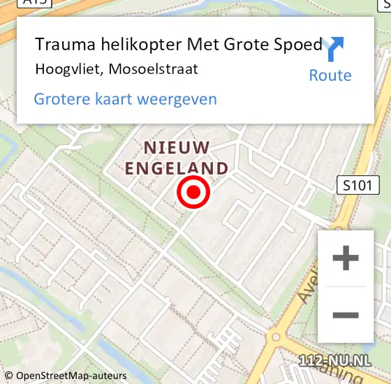 Locatie op kaart van de 112 melding: Trauma helikopter Met Grote Spoed Naar Hoogvliet, Mosoelstraat op 26 november 2022 21:33