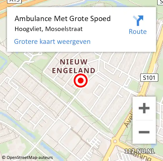 Locatie op kaart van de 112 melding: Ambulance Met Grote Spoed Naar Hoogvliet, Mosoelstraat op 26 november 2022 21:39
