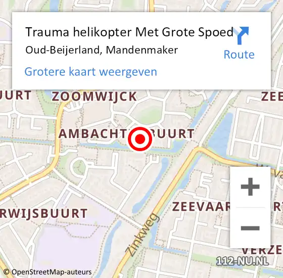 Locatie op kaart van de 112 melding: Trauma helikopter Met Grote Spoed Naar Oud-Beijerland, Mandenmaker op 26 november 2022 21:46