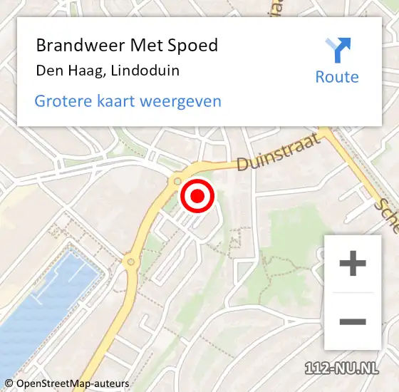 Locatie op kaart van de 112 melding: Brandweer Met Spoed Naar Den Haag, Lindoduin op 26 november 2022 21:49