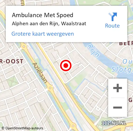 Locatie op kaart van de 112 melding: Ambulance Met Spoed Naar Alphen aan den Rijn, Waalstraat op 26 november 2022 21:58