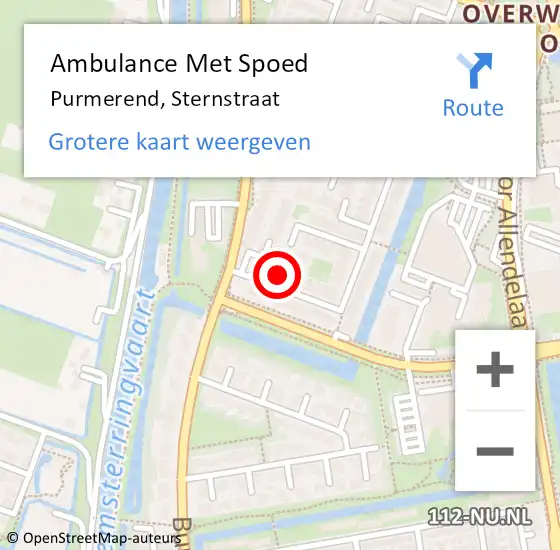 Locatie op kaart van de 112 melding: Ambulance Met Spoed Naar Purmerend, Sternstraat op 26 november 2022 22:02