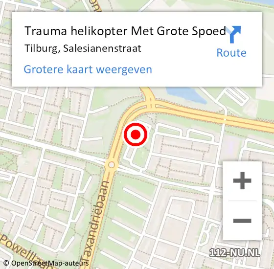 Locatie op kaart van de 112 melding: Trauma helikopter Met Grote Spoed Naar Tilburg, Salesianenstraat op 26 november 2022 22:11