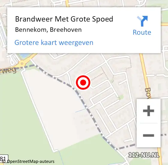 Locatie op kaart van de 112 melding: Brandweer Met Grote Spoed Naar Bennekom, Breehoven op 26 november 2022 22:40
