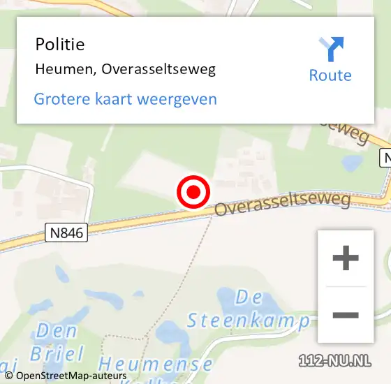 Locatie op kaart van de 112 melding: Politie Heumen, Overasseltseweg op 26 november 2022 23:15
