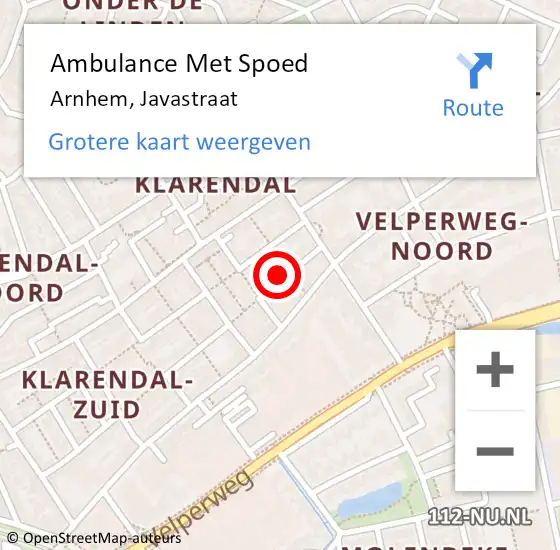 Locatie op kaart van de 112 melding: Ambulance Met Spoed Naar Arnhem, Javastraat op 26 november 2022 23:23