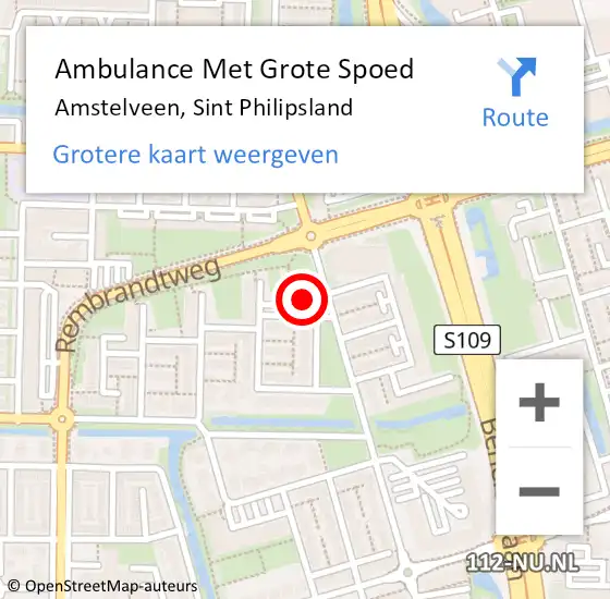Locatie op kaart van de 112 melding: Ambulance Met Grote Spoed Naar Amstelveen, Sint Philipsland op 26 november 2022 23:28
