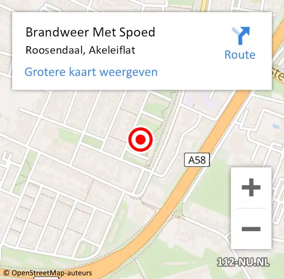 Locatie op kaart van de 112 melding: Brandweer Met Spoed Naar Roosendaal, Akeleiflat op 26 november 2022 23:44