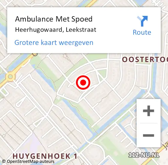 Locatie op kaart van de 112 melding: Ambulance Met Spoed Naar Heerhugowaard, Leekstraat op 27 november 2022 00:45