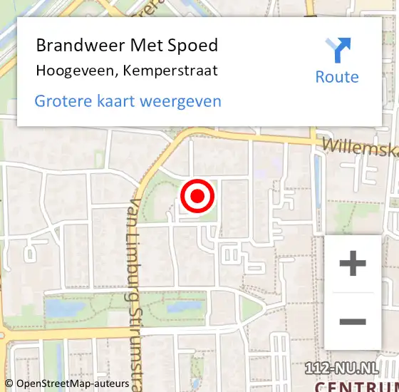 Locatie op kaart van de 112 melding: Brandweer Met Spoed Naar Hoogeveen, Kemperstraat op 27 november 2022 00:49