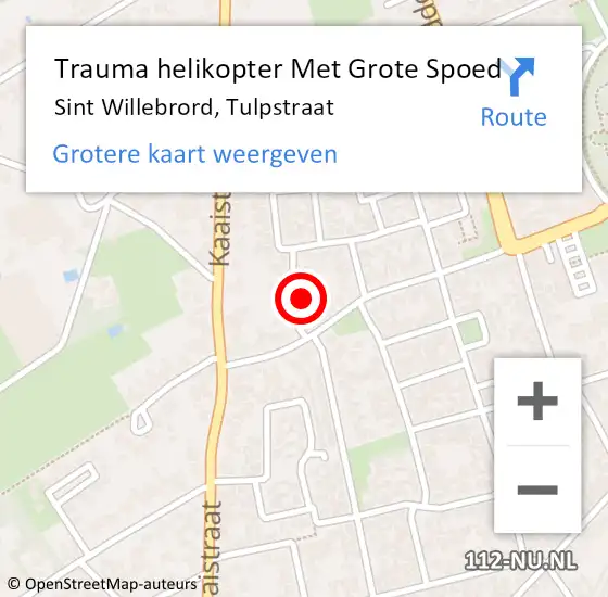 Locatie op kaart van de 112 melding: Trauma helikopter Met Grote Spoed Naar Sint Willebrord, Tulpstraat op 27 november 2022 01:10