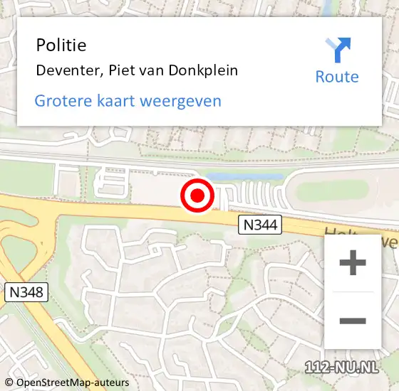 Locatie op kaart van de 112 melding: Politie Deventer, Piet van Donkplein op 27 november 2022 01:21