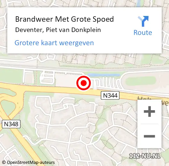 Locatie op kaart van de 112 melding: Brandweer Met Grote Spoed Naar Deventer, Piet van Donkplein op 27 november 2022 01:21