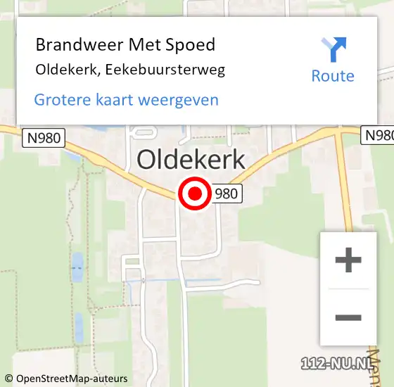 Locatie op kaart van de 112 melding: Brandweer Met Spoed Naar Oldekerk, Eekebuursterweg op 27 november 2022 01:42