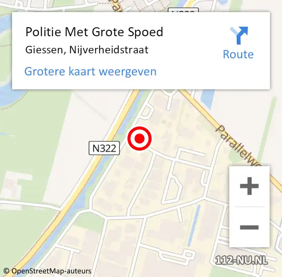 Locatie op kaart van de 112 melding: Politie Met Grote Spoed Naar Giessen, Nijverheidstraat op 27 november 2022 02:05