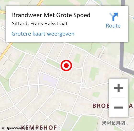 Locatie op kaart van de 112 melding: Brandweer Met Grote Spoed Naar Sittard, Frans Halsstraat op 27 november 2022 02:11