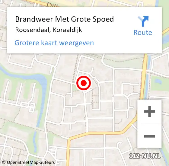 Locatie op kaart van de 112 melding: Brandweer Met Grote Spoed Naar Roosendaal, Koraaldijk op 27 november 2022 02:26